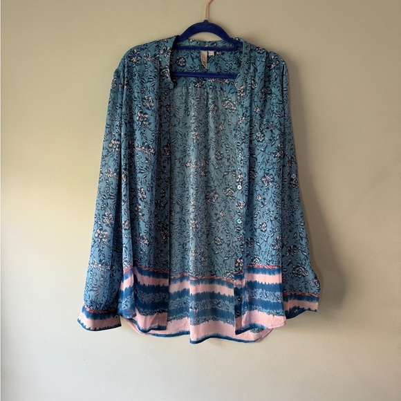 Kut from the Kloth Tops - Kut from the Kloth Blue and Pink Floral Sheer Blouse - Size L